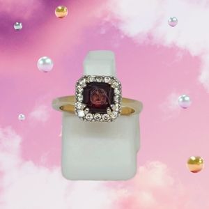 NEW Brazilian Cherry Citrine & Diamond Halo Rinq Size 5